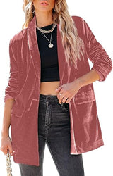 Happy Sailed Women's Velvet Blazer Jackets Casual Long Sleeve Lapel Collar Pocketed Blazer Suits Work Outfits