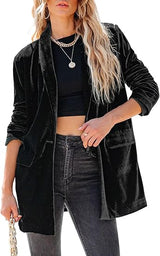 Happy Sailed Women's Velvet Blazer Jackets Casual Long Sleeve Lapel Collar Pocketed Blazer Suits Work Outfits