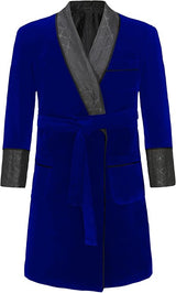 Men's Long Velvet Smoking Jacket with Belt Shawl Lapel Smoking Robe Quilted Dressing Gown