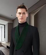 Men's 2 Pieces Casual Suit Slim Fit Green Velvet Shawl Lapel Blazer Tuxedos and Pants Wedding Suit