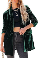 Happy Sailed Women's Velvet Blazer Jackets Casual Long Sleeve Lapel Collar Pocketed Blazer Suits Work Outfits