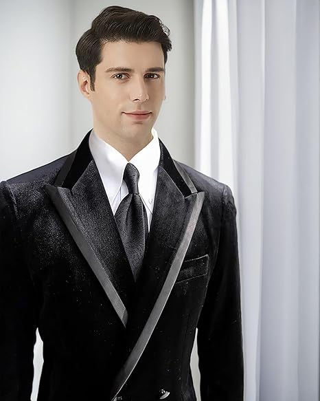 Men's Velvet Blazer Slim Fit Double Breasted Suit Jacket Tuxedo for Dinner Prom Wedding