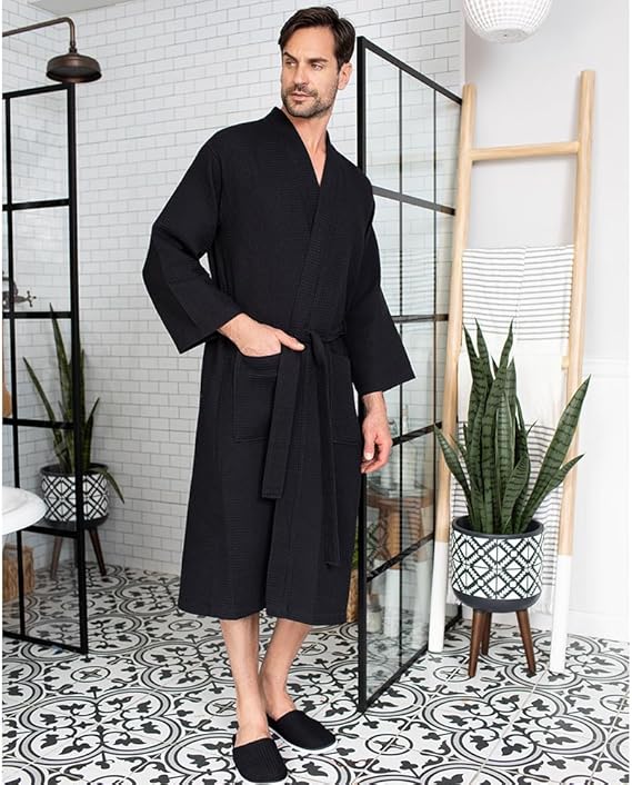 SPA Cotton Bath Robe for Men - Luxury Soft Waffle Robe