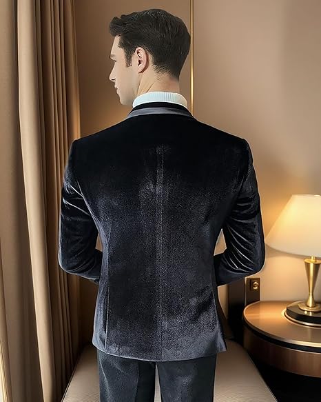 Men's Velvet Blazer Slim Fit Double Breasted Suit Jacket Tuxedo for Dinner Prom Wedding