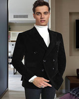 Men's Double Breasted Velvet Suit Jacket Peak Lapel Blazer Casual Sport Coat