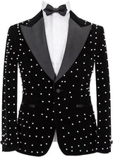 Men's 3 Pieces Suit Black Velvet Pearl Jacket Tuxedo Vest Pants Wedding Groom Suit