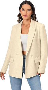 Women's Oversized Double-Breasted Suit Blazer Jacket Long Sleeve Casual Boyfriend Style Work Office Blazer with Pockets