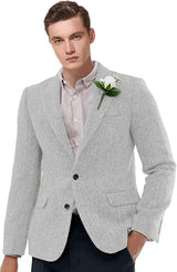 Men's Peak Lapel Blazer Herringbone Tweed Coat Formal Single Breasted Tuxedos Slim Fit Sports Coat