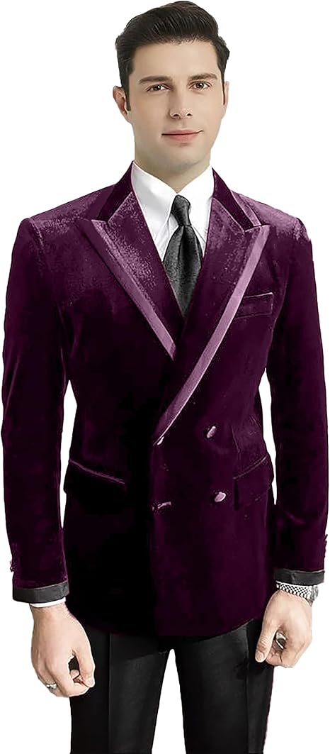 Men's Velvet Blazer Slim Fit Double Breasted Suit Jacket Tuxedo for Dinner Prom Wedding