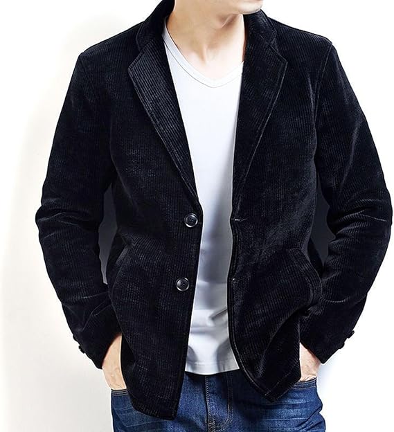 Blazer Jacket Men Casual Corduroy Suit Sport Coat Vintage