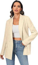 Women's Oversized Double-Breasted Suit Blazer Jacket Long Sleeve Casual Boyfriend Style Work Office Blazer with Pockets