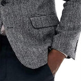 Men's Peak Lapel Blazer Herringbone Tweed Coat Formal Single Breasted Tuxedos Slim Fit Sports Coat