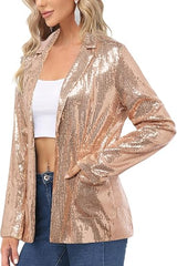 Women's Sequin Jackets Open Front Blazer Jacket Casual Long Sleeve Sparkly Cardigan Coat with Pocket S-XXL