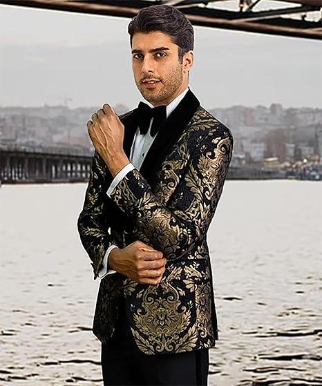 Men's 2 Piece Floral Suit Slim Fit Paisley Shawl Lapel Suit Blazer Groomsmen Wedding Prom Suit