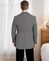 Men's Herringbone Tweed Blazer Coat Slim Fit Double Breasted Suit Jacket with Belt