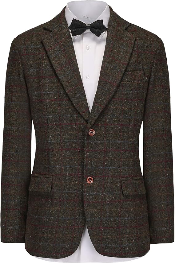 Men's Suit Green Plaid Blazer Coat Slim Fit Tux Suit Straight Trousers