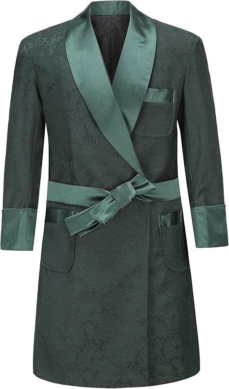 Men's Floral Smoking Robe Paisley Shawl Lapel Smoking Jacket Bathrobe with Long Belt for Dinner, Party, Home