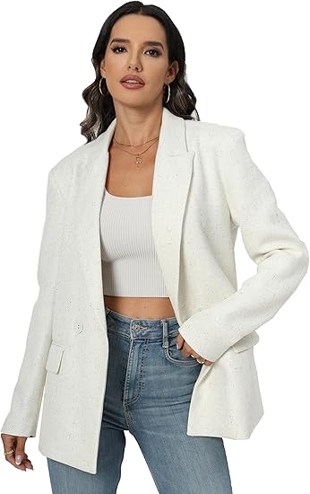 Women's Oversized Double-Breasted Suit Blazer Jacket Long Sleeve Casual Boyfriend Style Work Office Blazer with Pockets