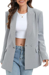 Women's Oversized Double-Breasted Suit Blazer Jacket Long Sleeve Casual Boyfriend Style Work Office Blazer with Pockets