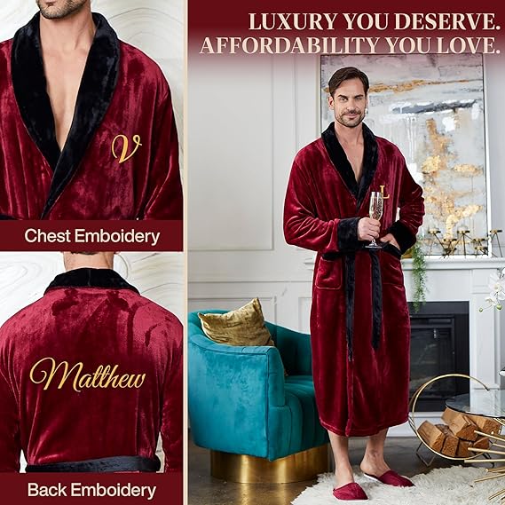 Mens Plush Robe, Soft Hooded Long Robes for Men, Luxury mens bathrobes