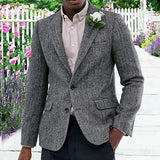 Men's Peak Lapel Blazer Herringbone Tweed Coat Formal Single Breasted Tuxedos Slim Fit Sports Coat