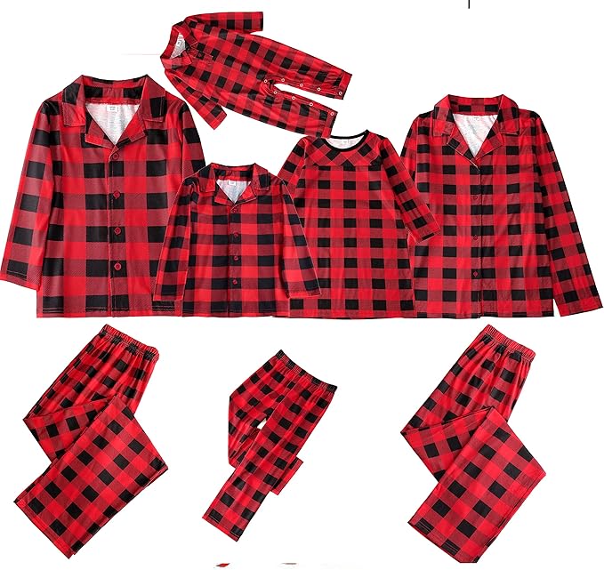 Christmas Red Plaid Printed Colorblocked Family Pajama Set