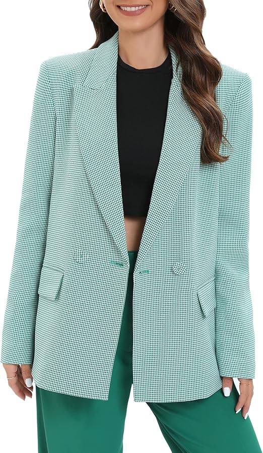 Women's Oversized Double-Breasted Suit Blazer Jacket Long Sleeve Casual Boyfriend Style Work Office Blazer with Pockets