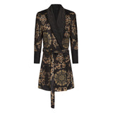 Men's Long Velvet Smoking Jacket with Belt Shawl Lapel Smoking Robe Pattern Gown