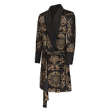 Men's Long Velvet Smoking Jacket with Belt Shawl Lapel Smoking Robe Pattern Gown