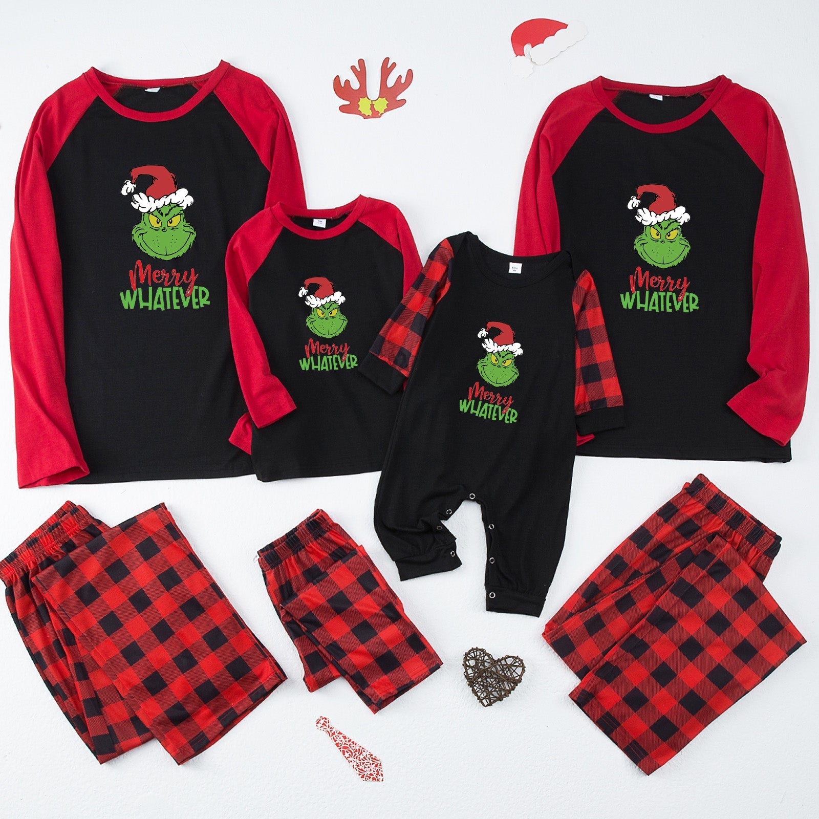 Christmas red family matching pajamas plaid letter print