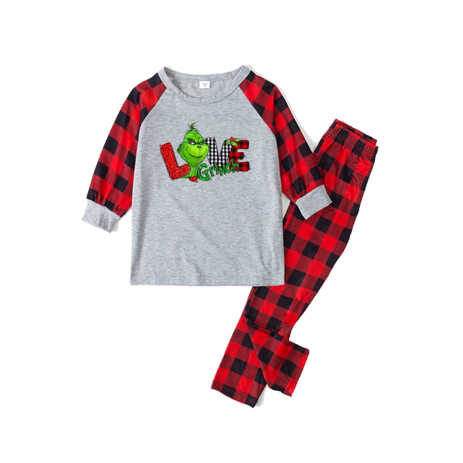 Christmas Plaid Family Pajama Set with Grinch Print