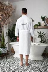 Waffle Kimono Spa Bathrobe for Men - Absorbent, Lightweight