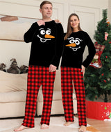 Christmas Plaid Round Neck Family Pajamas with Snowman Print