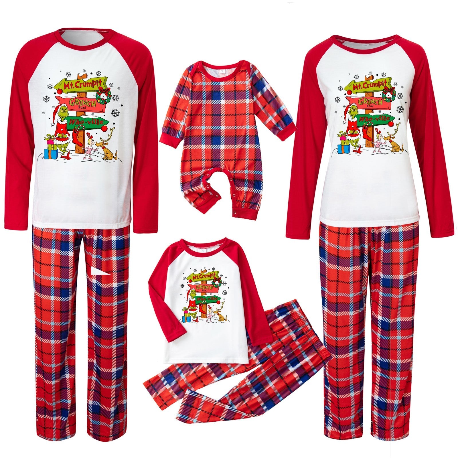 Christmas Plaid Cartoon Letter Print Red Pajama Set