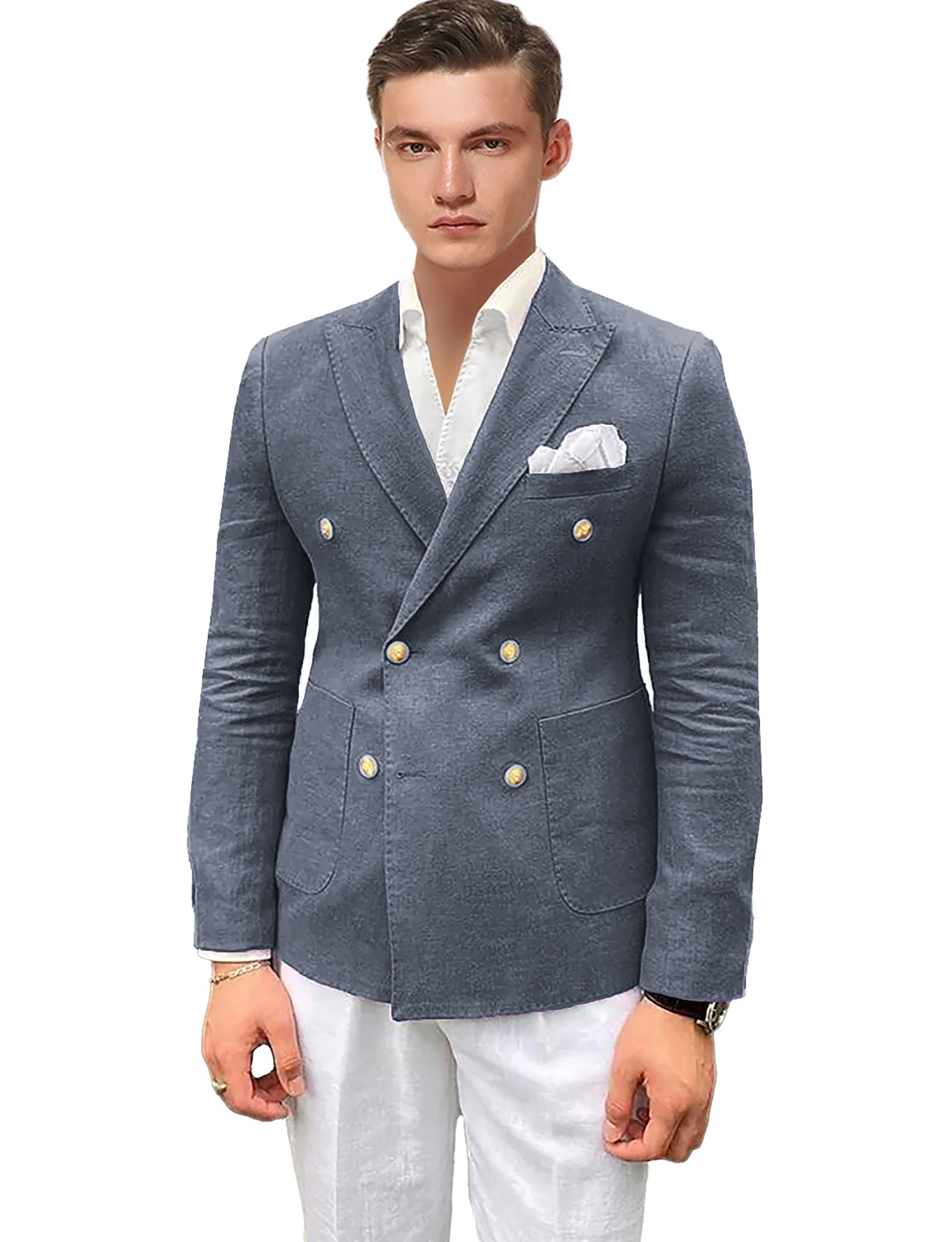 Men's Casual Linen Blazer Lightweight Suit Jacket Slim Fit Double Breasted Sport Coat