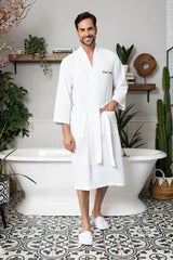 Waffle Kimono Spa Bathrobe for Men - Absorbent, Lightweight