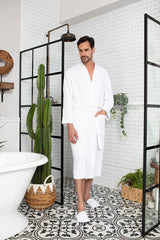 Waffle Kimono Spa Bathrobe for Men - Absorbent, Lightweight