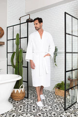 Waffle Kimono Spa Bathrobe for Men - Absorbent, Lightweight