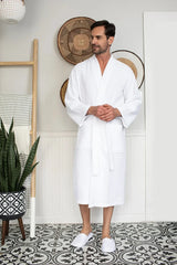 Waffle Kimono Spa Bathrobe for Men - Absorbent, Lightweight